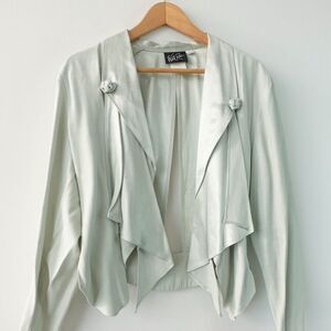90s Crop Cocktail Blazer Small Light Green Satin Cut Out Waterfall WILD ROSE USA